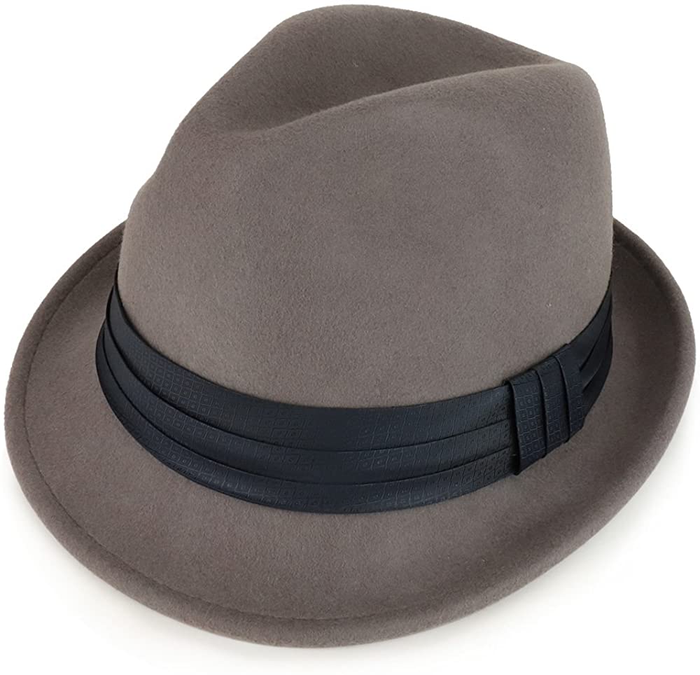 Armycrew XXL Big Size Wool Felt 2 Inch Brim Trilby Fedora Hat with Satin Hat Band