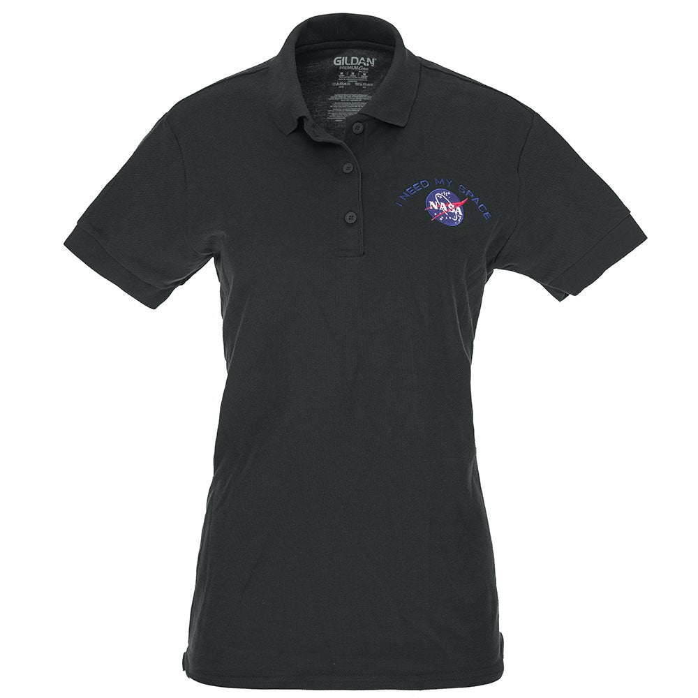 Ladies I Need My Space NASA Meatball Embroidered Poly Jersey Polo Shirt