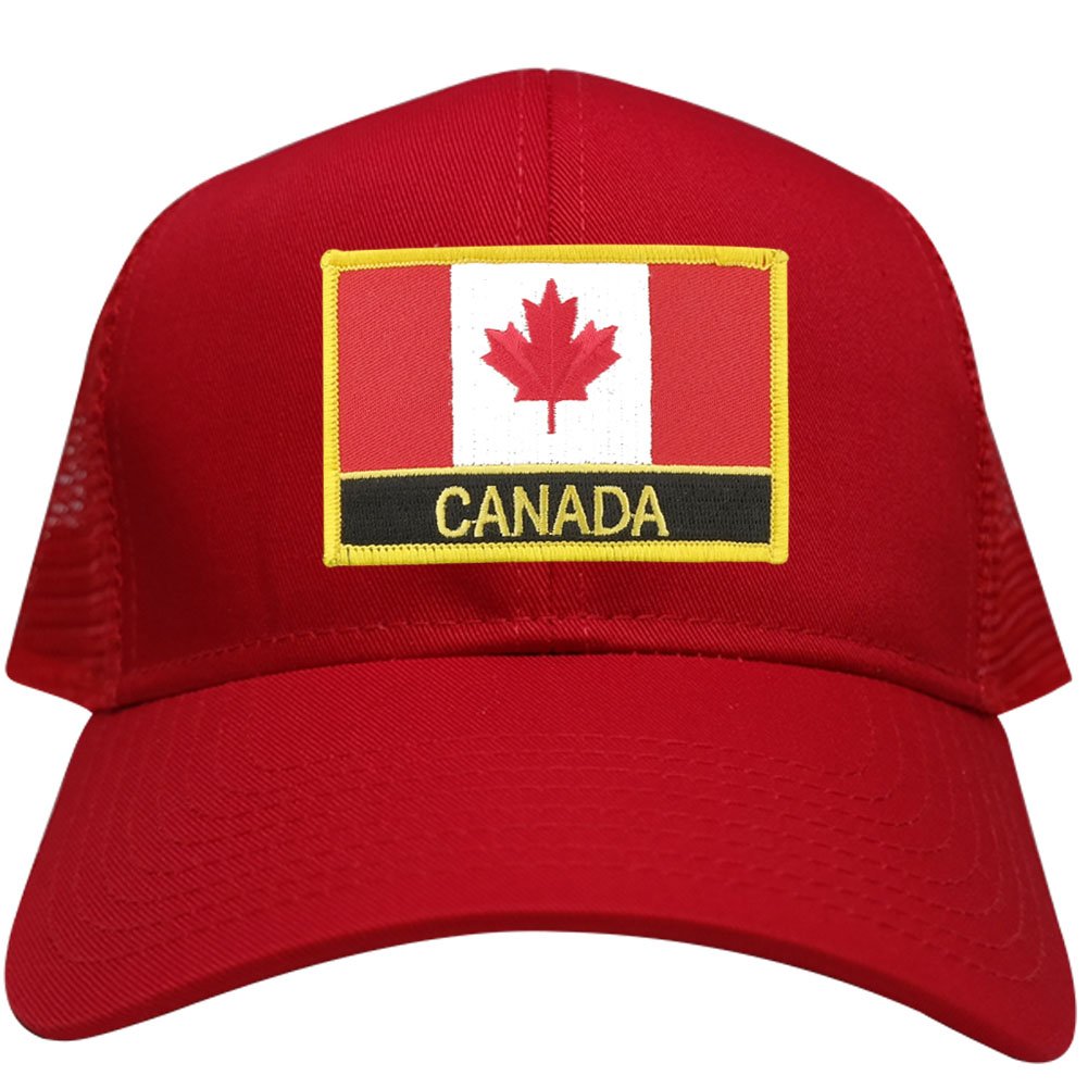 Canada Flag Embroidered Iron on Patch with Text Adjustable Mesh Trucker Cap