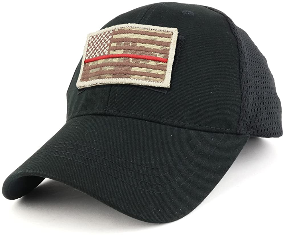 Armycrew USA Desert Digital Thin Red Flag Tactical Patch Cotton Adjustable Trucker Cap