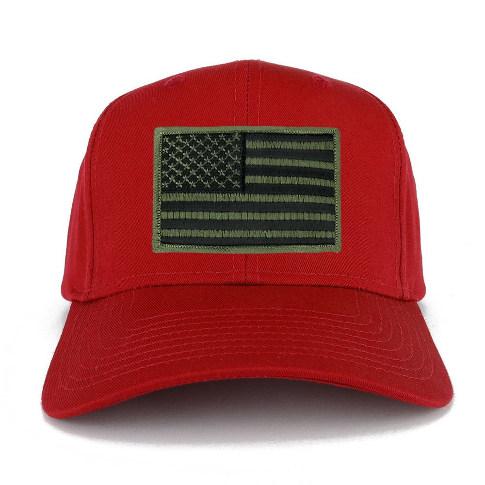 USA American Flag Logo Embroidered Iron On Patch Snap Back Cap - RED