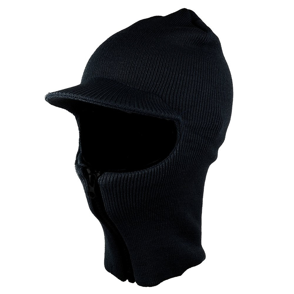 One Hole Zip Up Winter Ski Mask with Front Visor