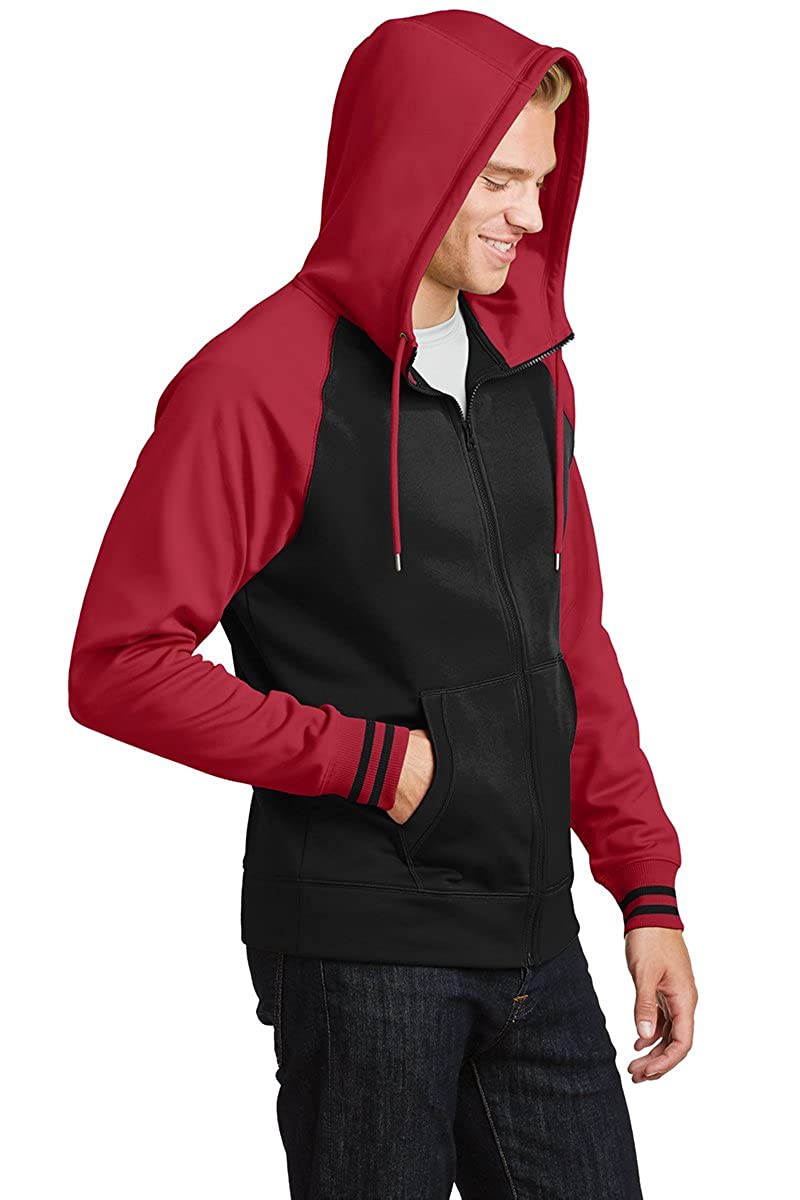 Men's Moisture-Wicking Varsity Two-Tone Fleece Full-Zip Hooded Jacket