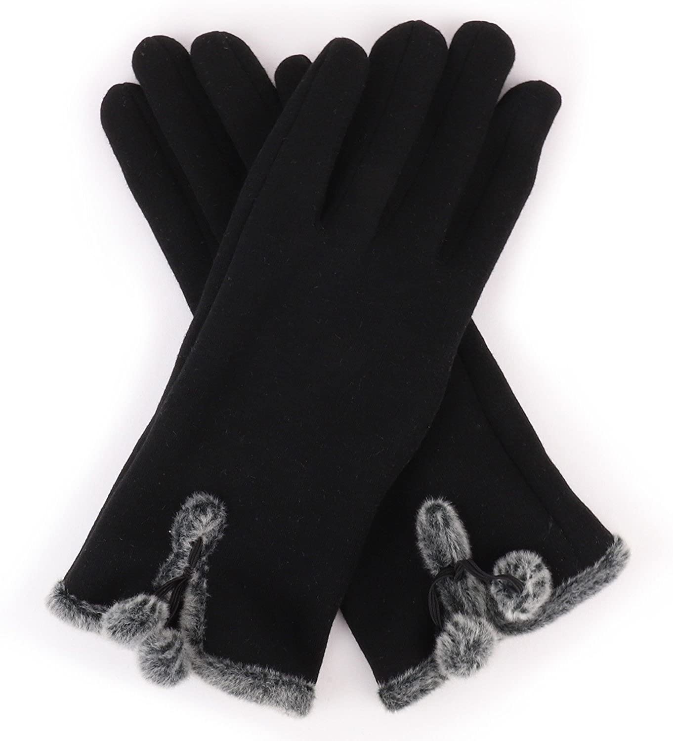 Armycrew Smartphone Touchscreen Ladies Fur Trim Pom Decoration Texting Glove
