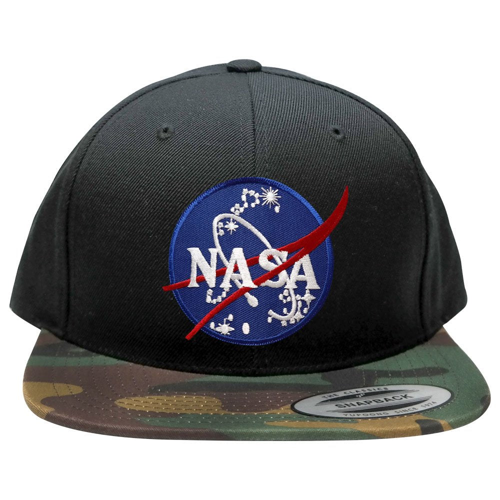 FLEXFIT NASA Insignia Embroidered Logo Patch Snapback Cap with Camo Vi