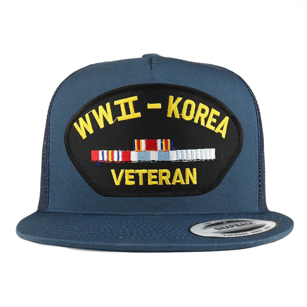 Armycrew 5 Panel WW2 to Korea Veteran Embroidered Patch Flatbill Mesh Snapback