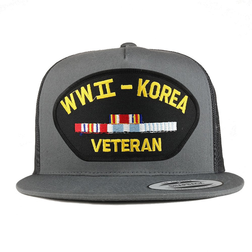 Armycrew 5 Panel WW2 to Korea Veteran Embroidered Patch Flatbill Mesh Snapback