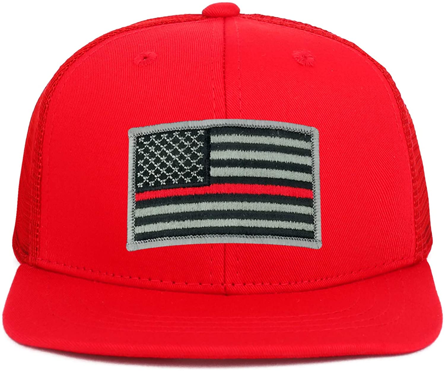 Armycrew Youth Kid's Thin Red Line American Flag Patch Flat Bill Snapback Trucker Cap