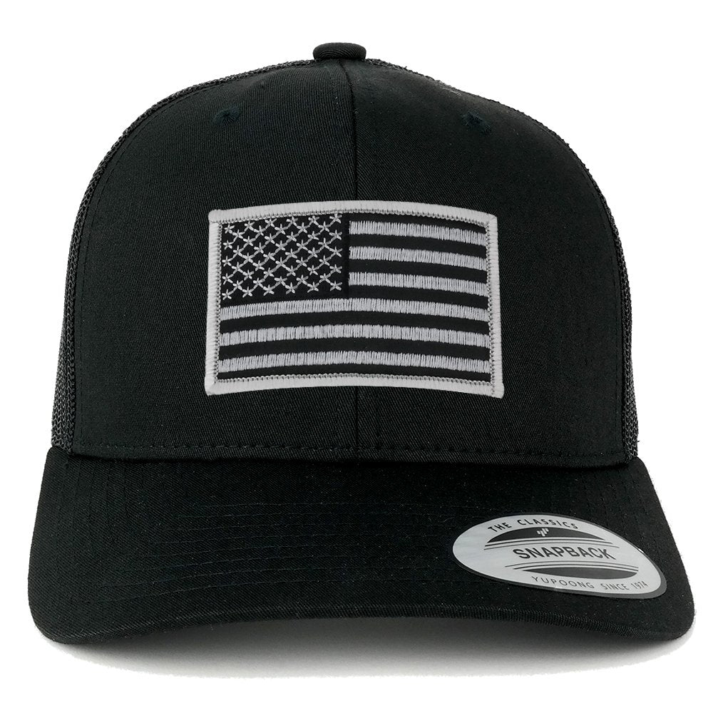Flexfit American Flag Patch Snapback Trucker Mesh Cap - Black - Black Grey