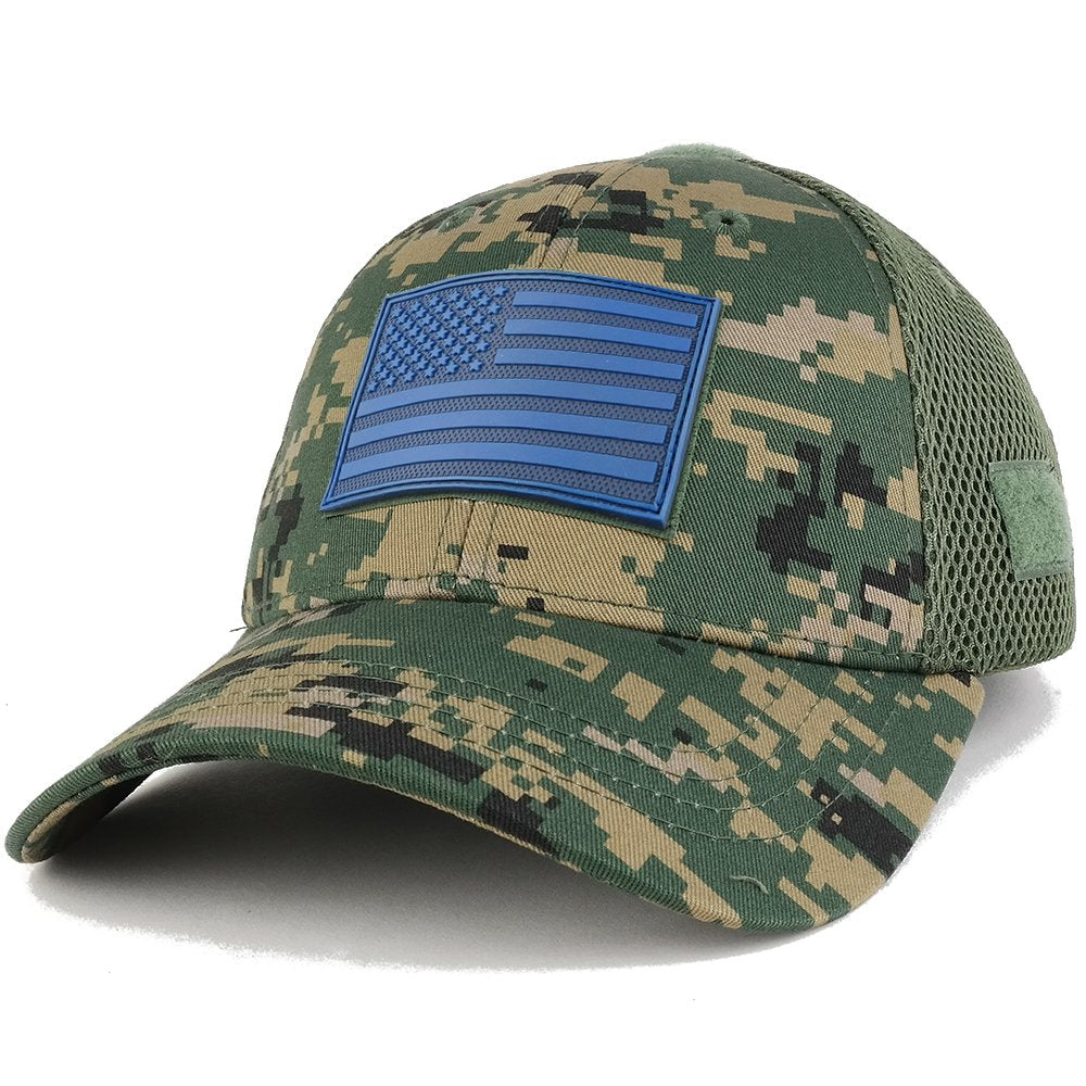 US American Flag NAVY Rubber Tactical Patch Adjustable Low Crown Mesh Cap