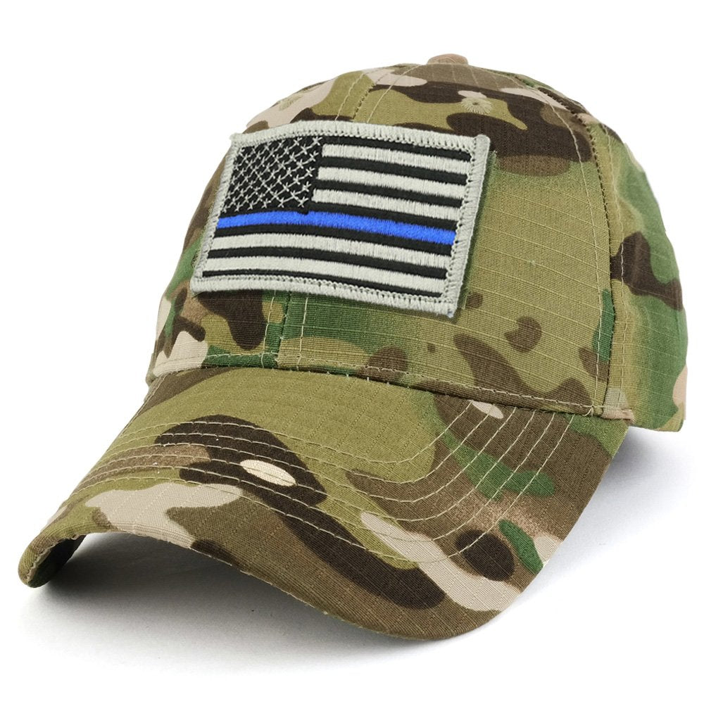 Armycrew USA Thin Blue Flag Tactical Patch Cotton Adjustable Baseball Cap