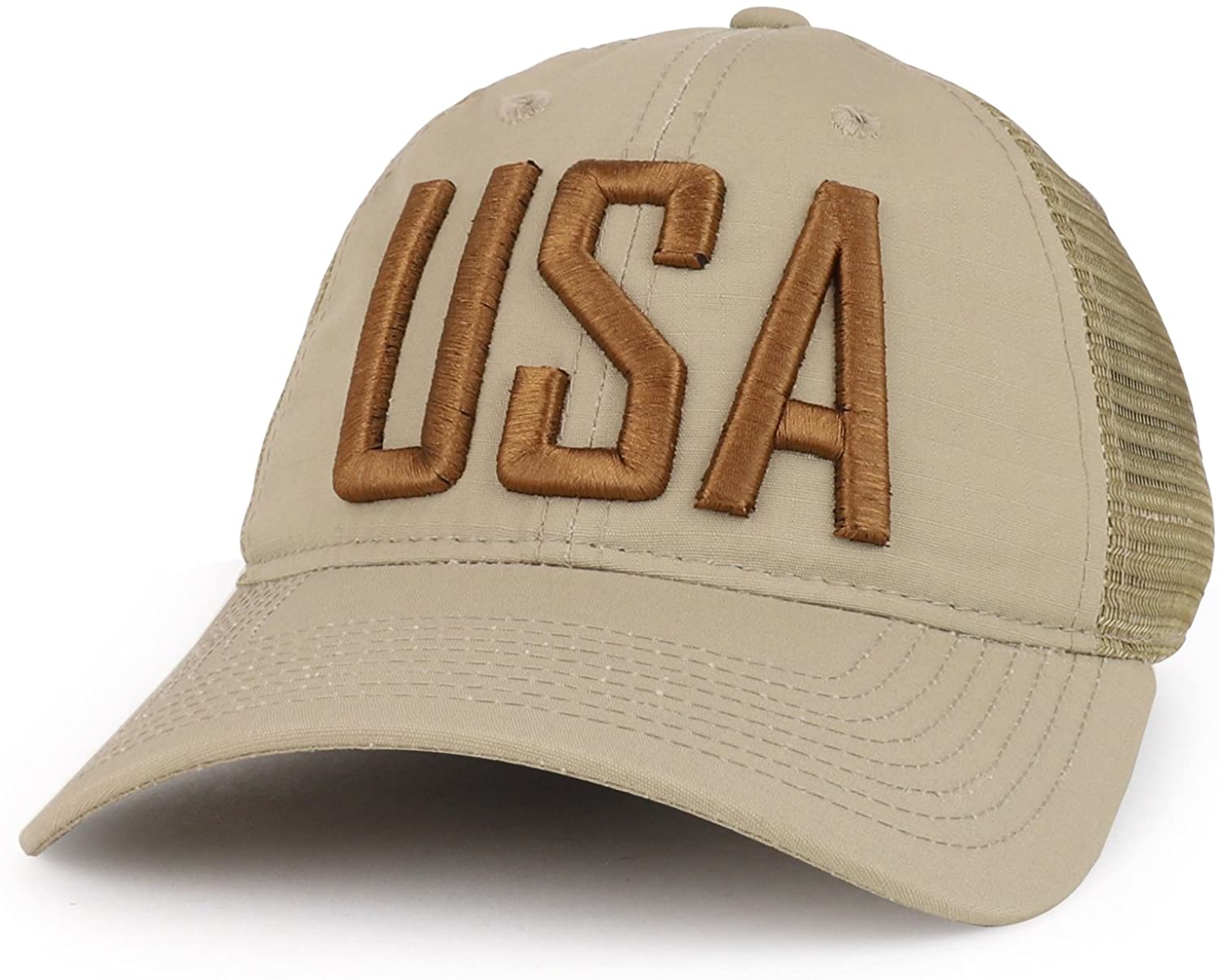 Armycrew USA Text 3D Embroidered Ripstop Trucker Mesh Back Cap - ACU