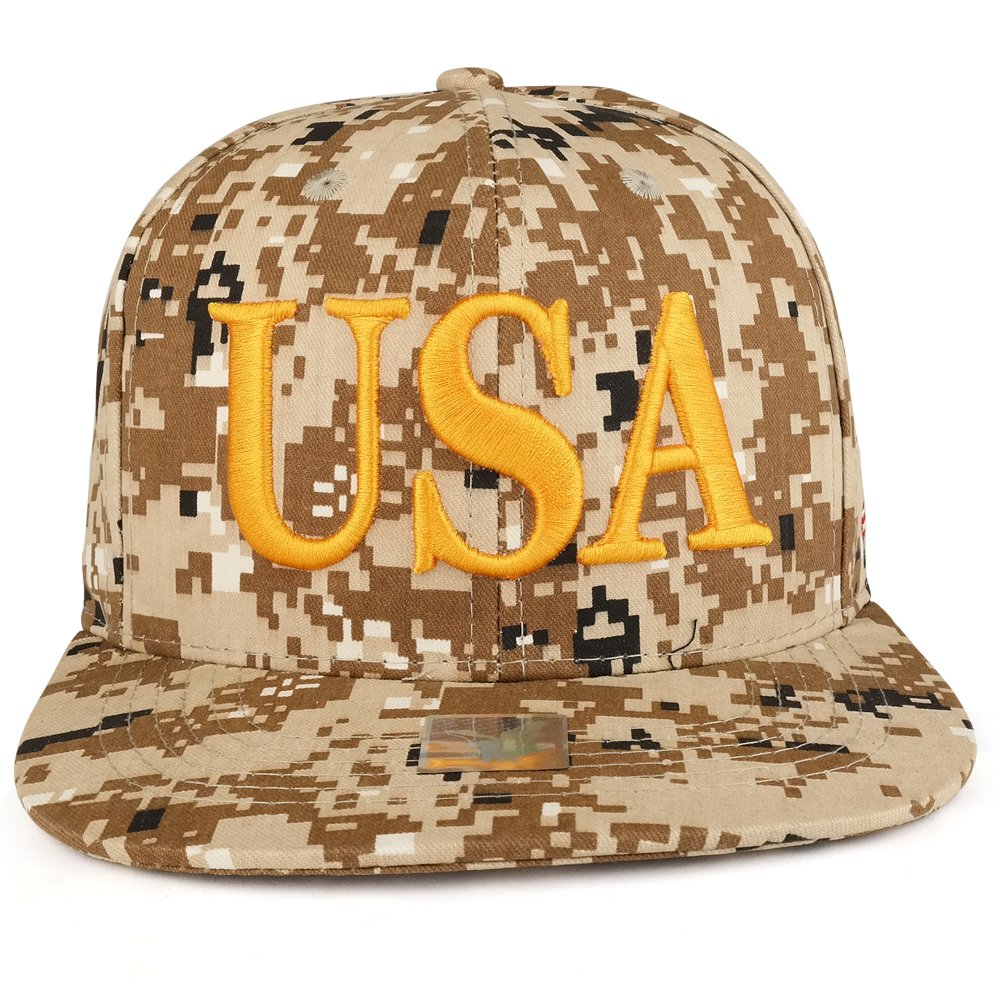 Armycrew USA 3D Text Embroidered with American Flag Flat Bill Snapback Cap