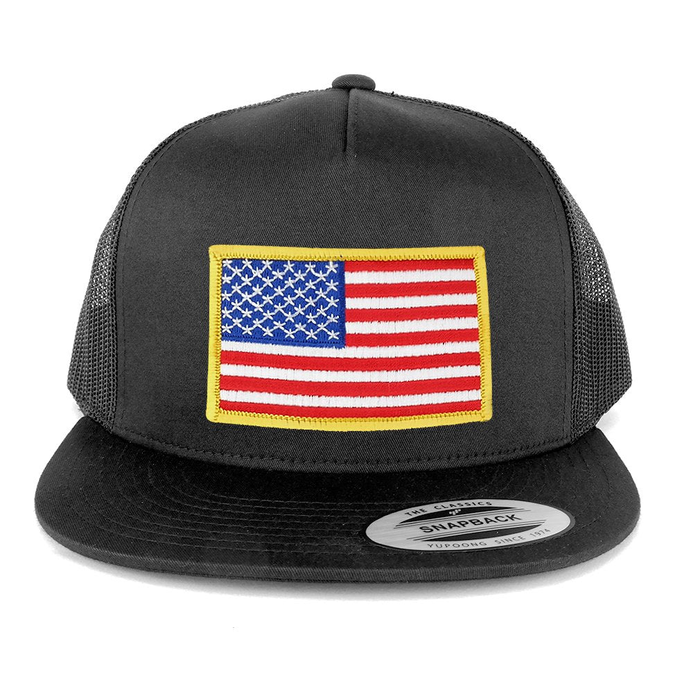 Armycrew Flexfit Oversize XXL Yellow USA Flag Patch 5 Panel Flatbill Snapback Mesh Cap