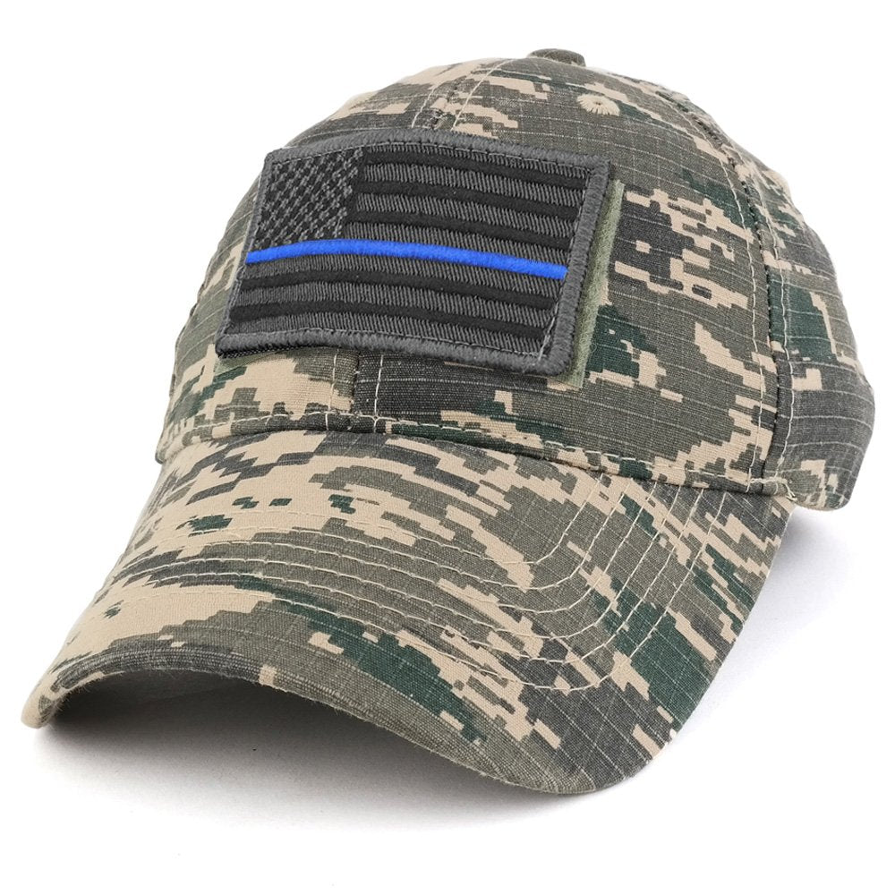 Armycrew USA Grey Thin Blue Flag Tactical Patch Cotton Adjustable Baseball Cap - Black