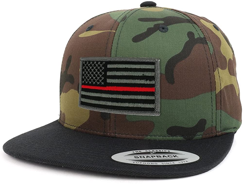 Armycrew Assorted USA Patch Two Tone Camo Black Flatbill Snapback Baseball Cap
