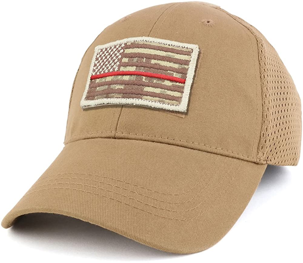 Armycrew USA Desert Digital Thin Red Flag Tactical Patch Cotton Adjustable Trucker Cap