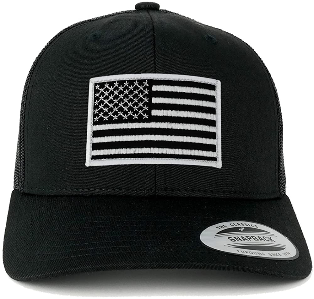 Flexfit American Flag Patch Snapback Trucker Mesh Cap - Black - Black Grey