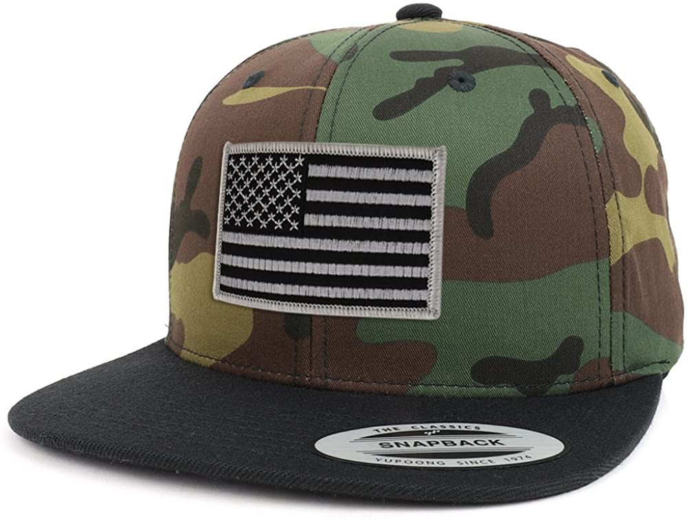 Armycrew Assorted USA Patch Two Tone Camo Black Flatbill Snapback Baseball Cap