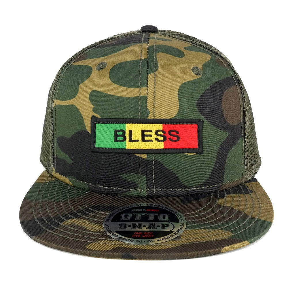 Bless Green Yellow Red Embroidered Iron on Patch Camo Flat Bill Snapback Mesh Cap