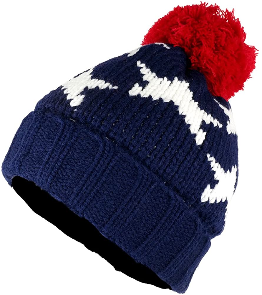 USA Stars Beanie Hat with Adorable Red Pom Pom