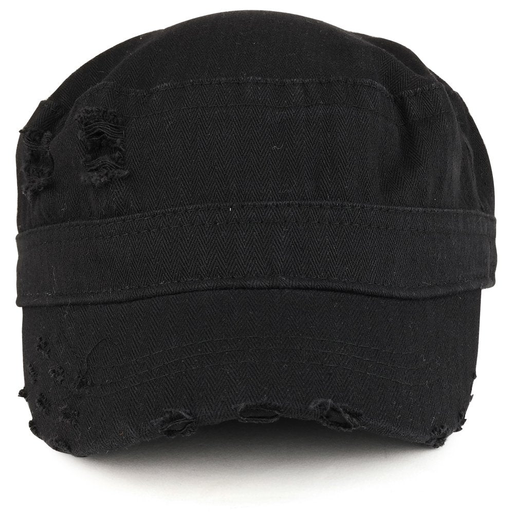 Frayed Herringbone Textured Elastic Band Army Style Cap