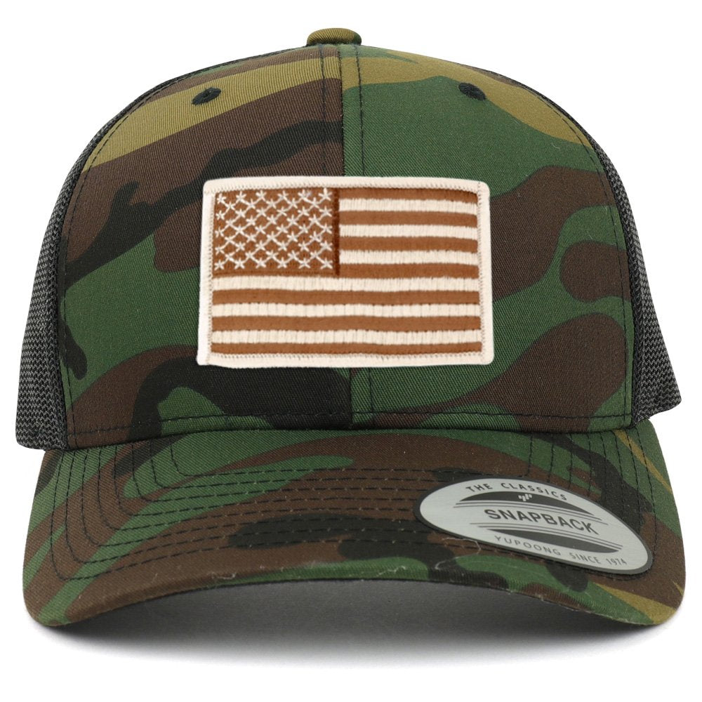 Armycrew American Flag Patch Snapback Trucker Mesh Cap - Camo
