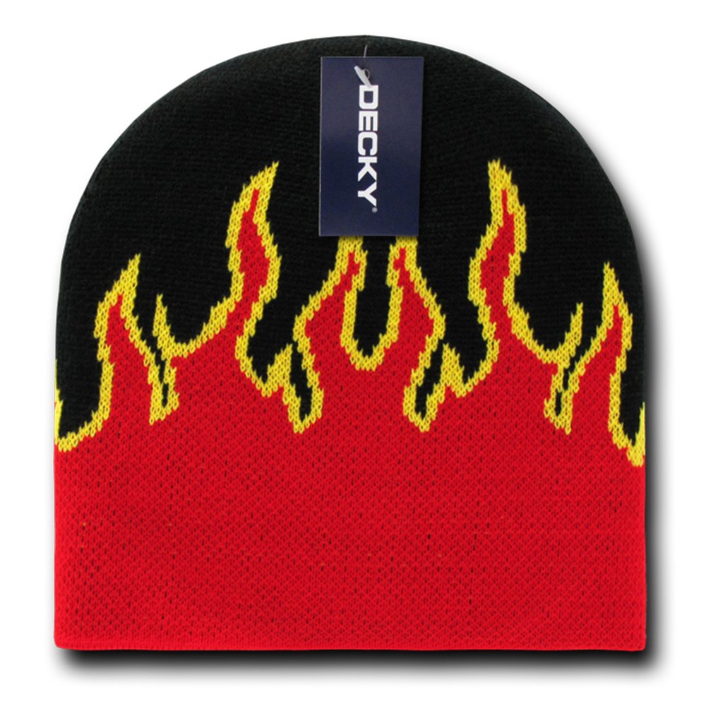 DECKY Short Style Winter Acrylic Fire Flame Pattern Beanie Hat