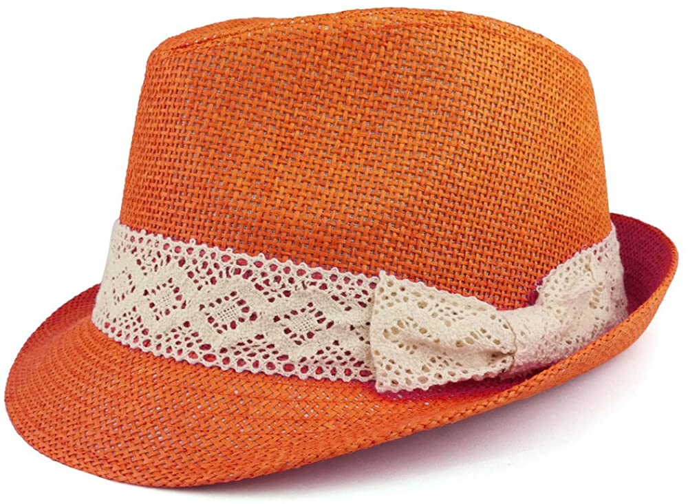 Colorful Paper Straw Fedora Hat with Lace Band