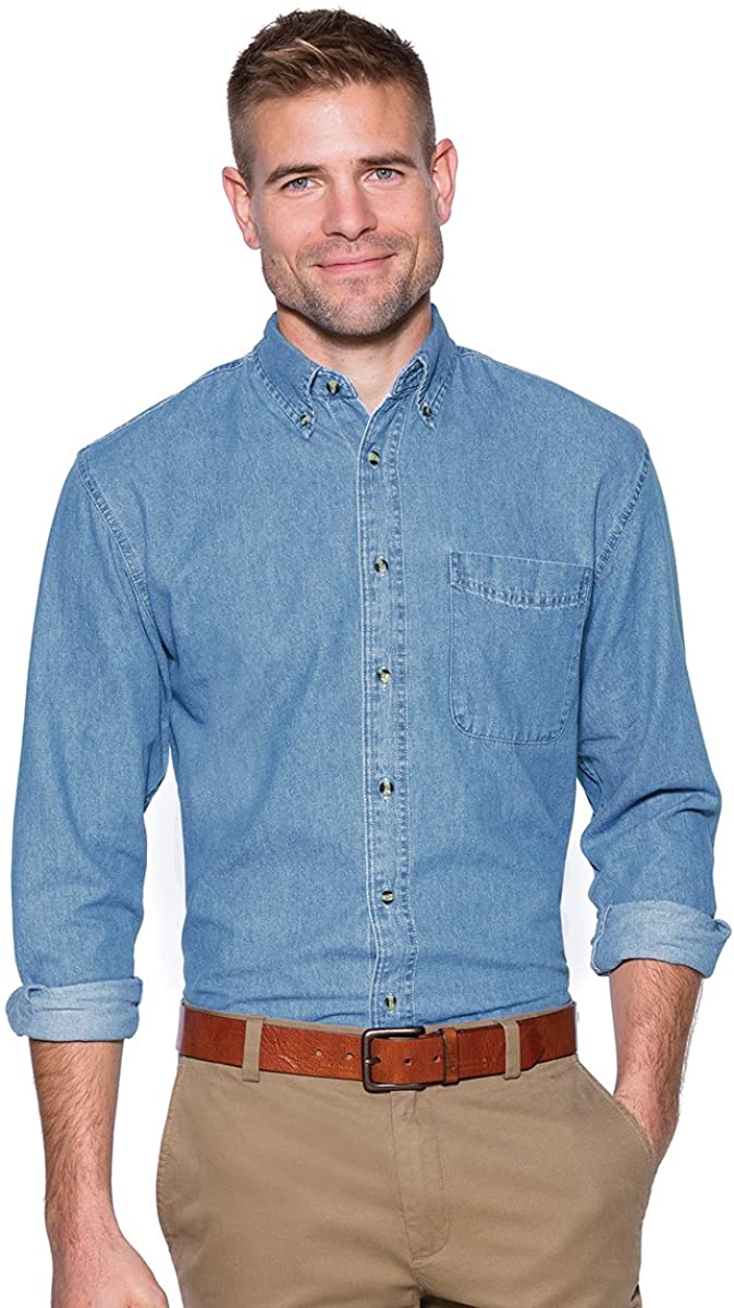 Men's Classic Long Sleeve Button-Down Cotton Denim Shirt