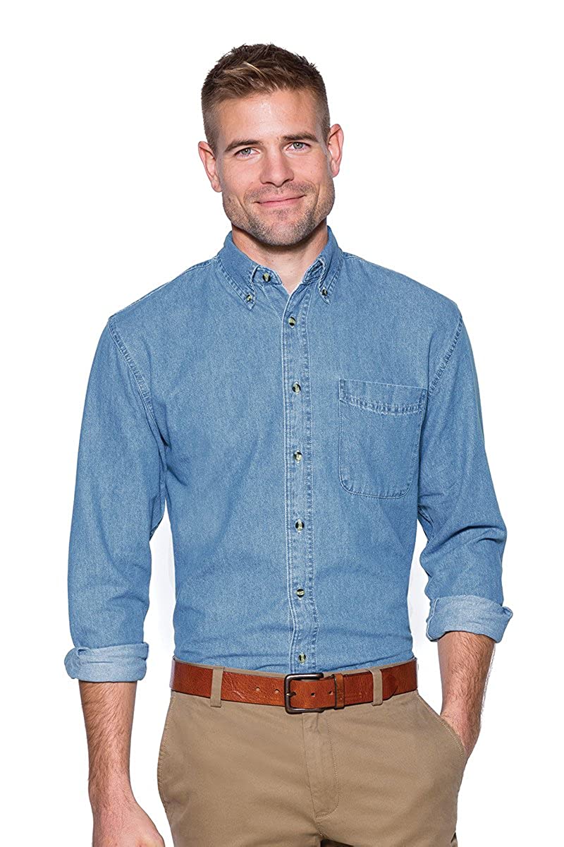 Men's Classic Long Sleeve Button-Down Cotton Denim Shirt