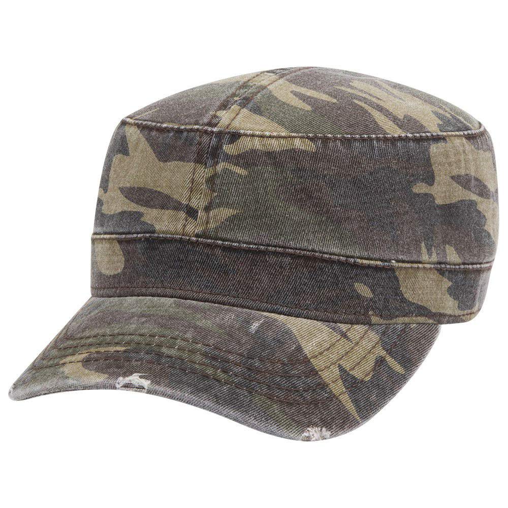 Armycrew Frayed Bill Flat Top Military Style Camo Washed Cadet Cap