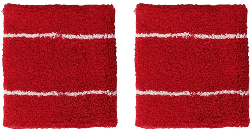 2 Pack Double Thin Striped Cotton Blend Terry Cloth Sweat Absorbing Wristband