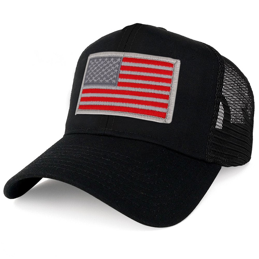 Armycrew XXL Oversize Red Grey USA Flag Patch Mesh Back Trucker Baseball Cap