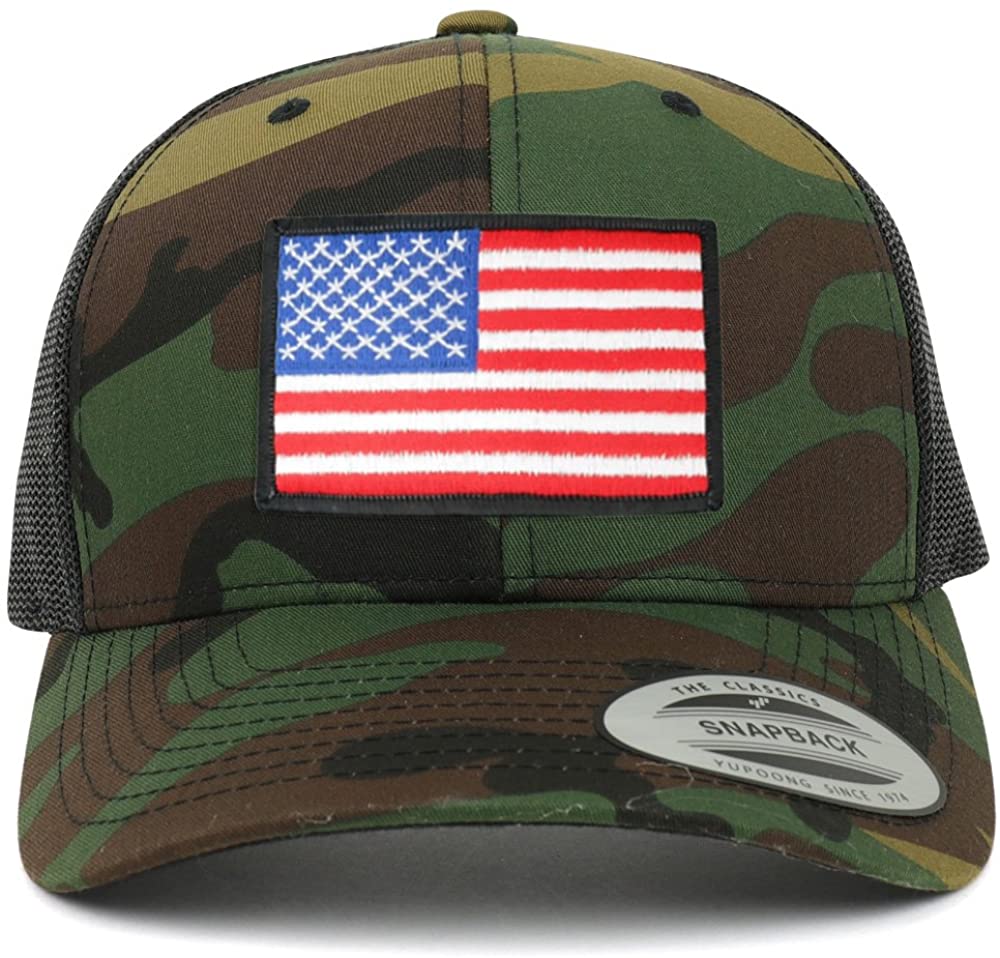 Armycrew American Flag Patch Snapback Trucker Mesh Cap - Camo