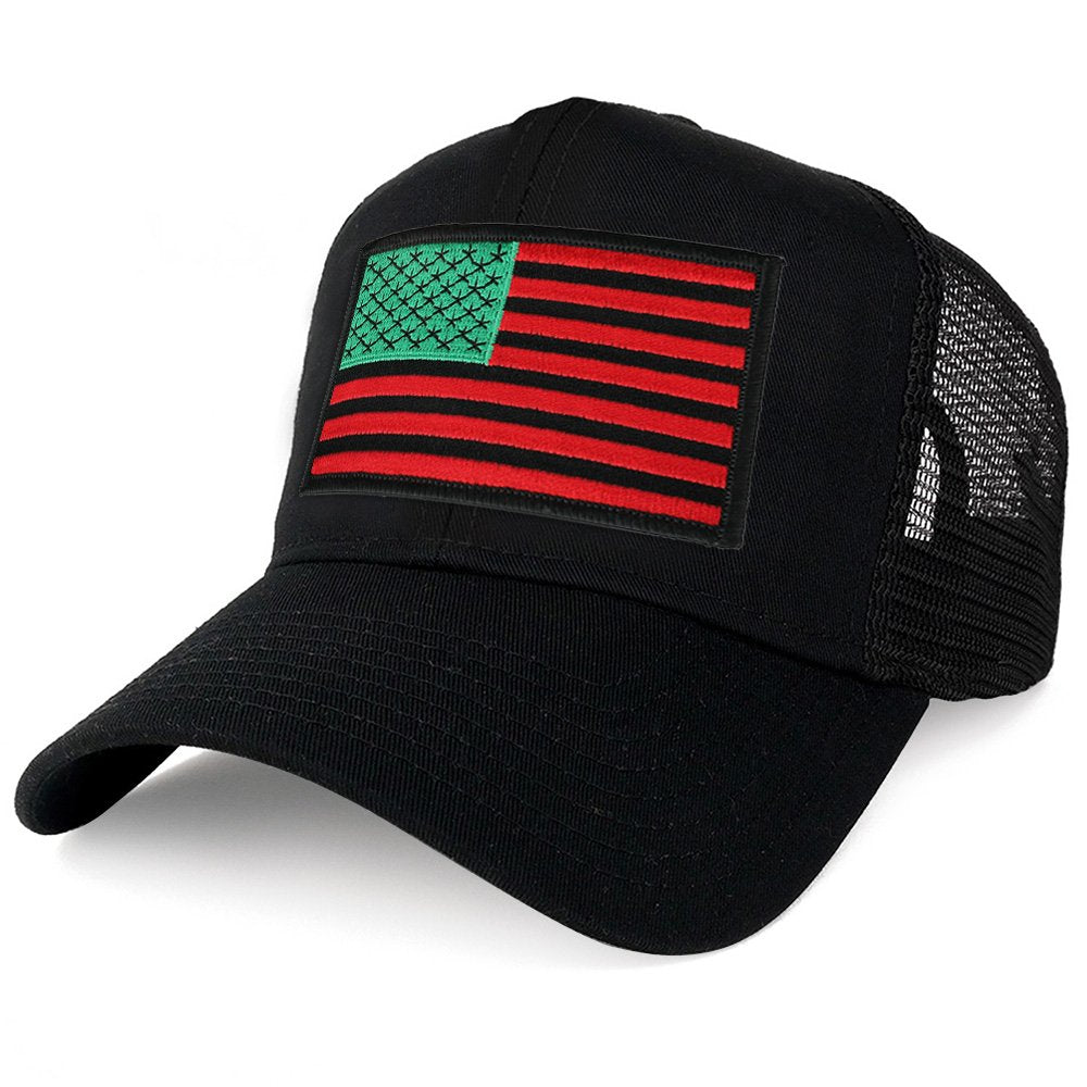 Armycrew XXL Oversize Red Green Black USA Flag Patch Mesh Back Trucker Baseball Cap - Black