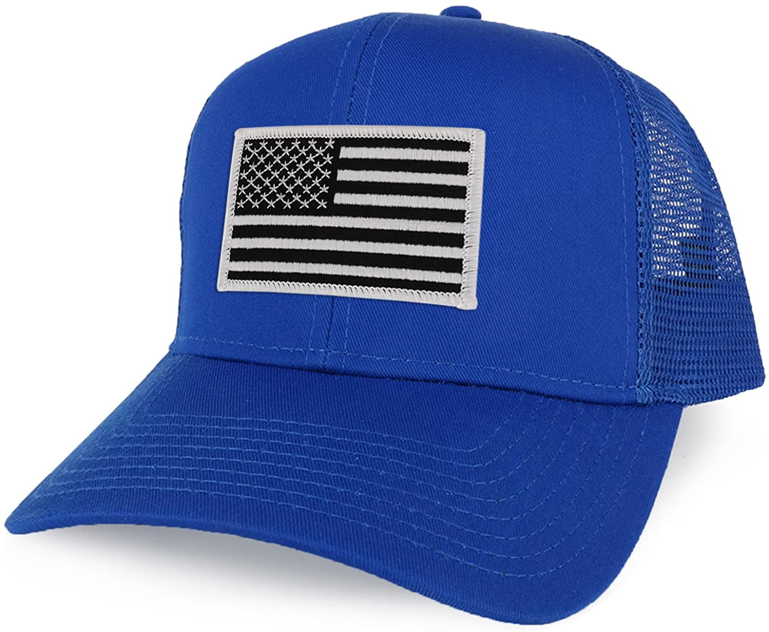 Armycrew XXL Oversize Black White USA Flag Patch Mesh Back Trucker Baseball Cap - Black