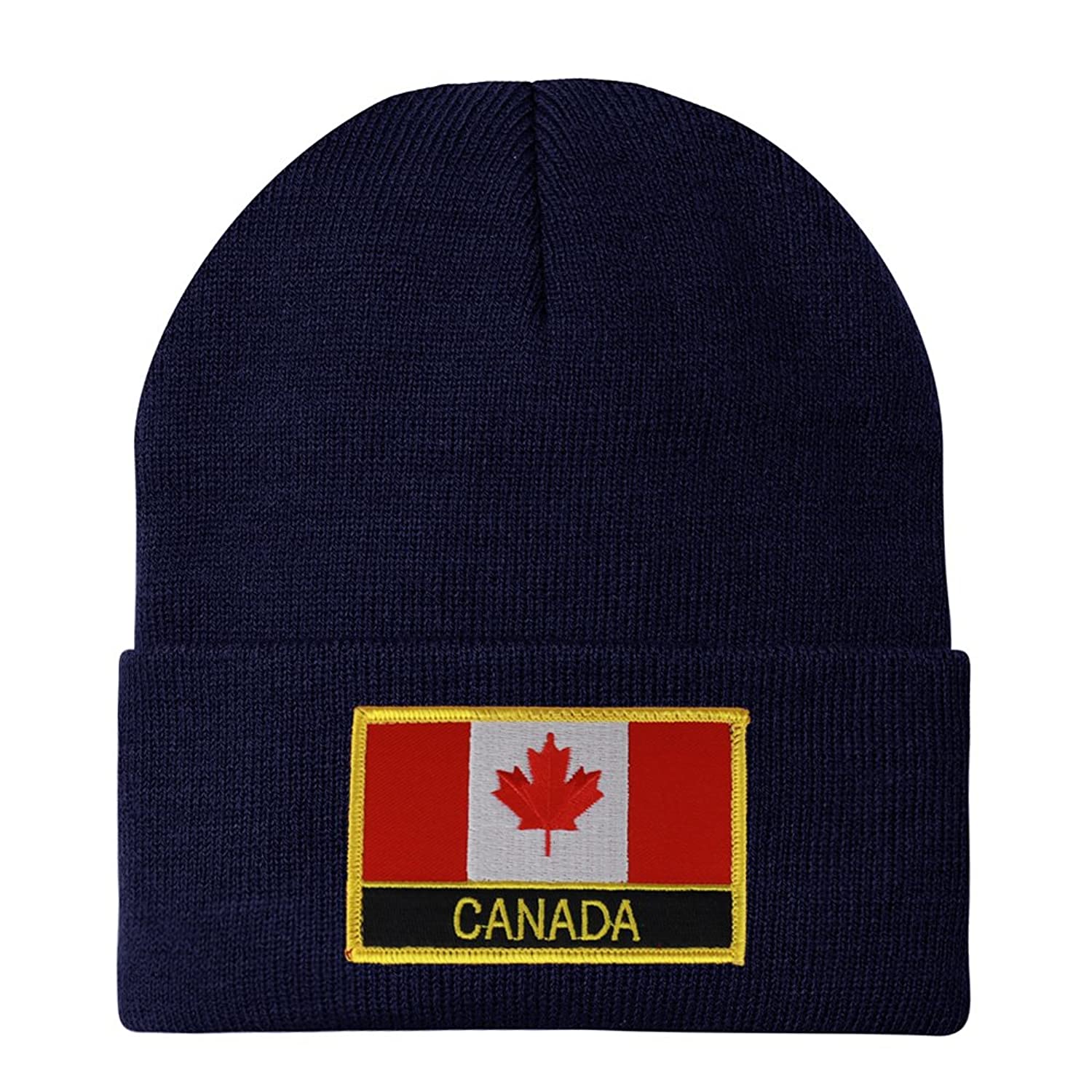 Made in USA - Canada Flag Embroidered Patch Winter Long Cuff Beanie