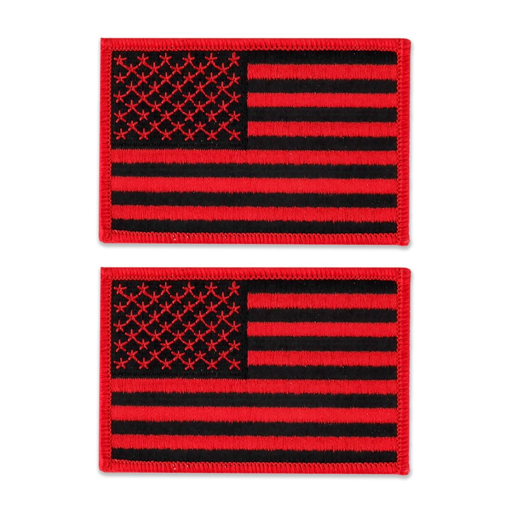 USA American Patriotic Flag Embroidered Iron On Patch 2 Piece Pack