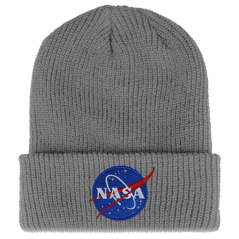 Armycrew NASA Small Insignia Logo Embroidered Patch Ribbed Cuffed Knit Beanie