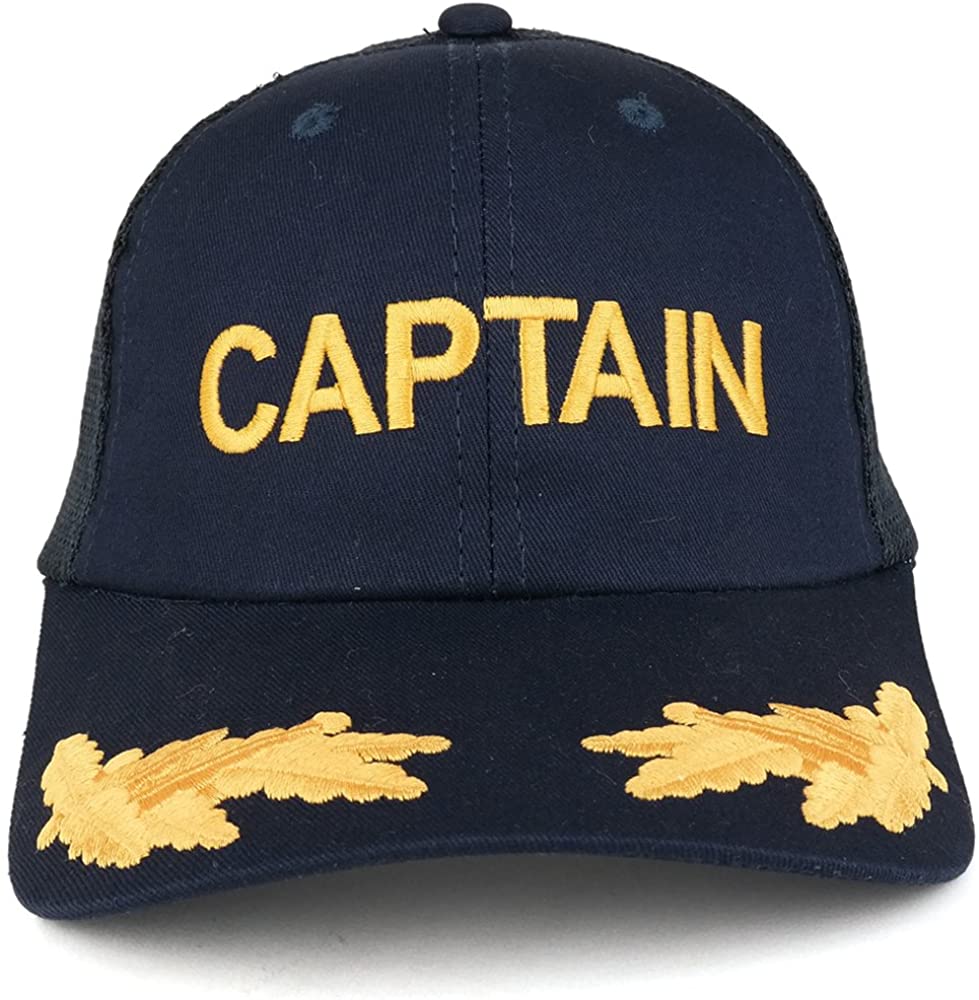 Armycrew Captain and Gold Leaves Embroidered Cotton Twill Mesh Back Baseball Cap