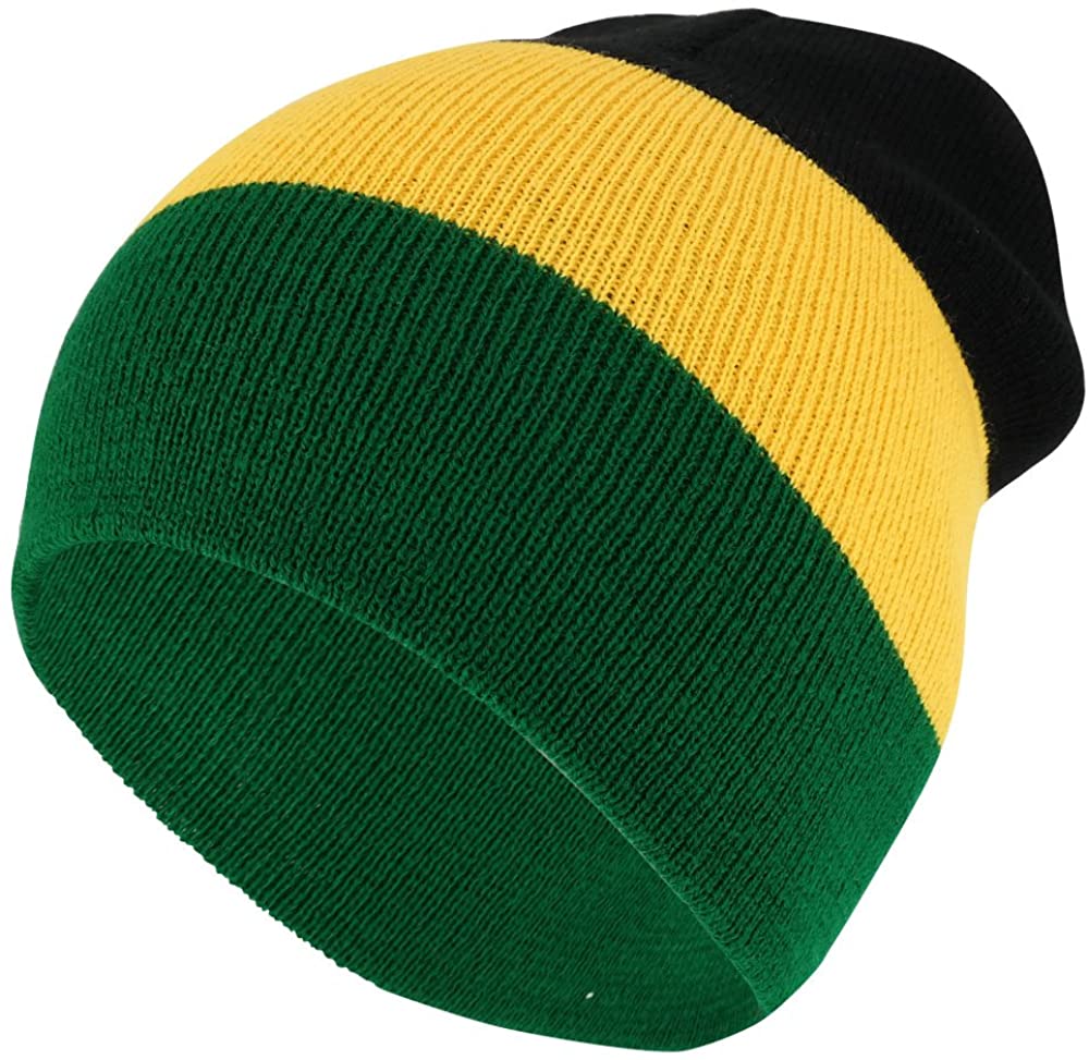 Armycrew Acrylic Rasta RGY Winter Short Beanie Hat - Black RGY