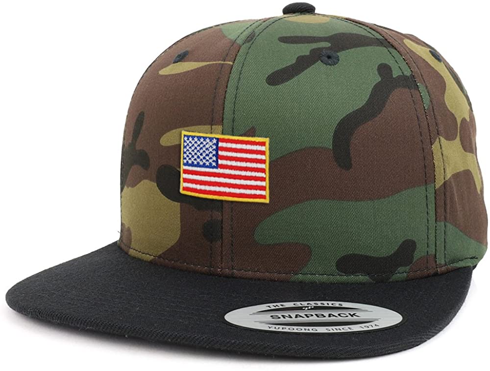 Armycrew Assorted USA Patch Two Tone Camo Black Flatbill Snapback Baseball Cap