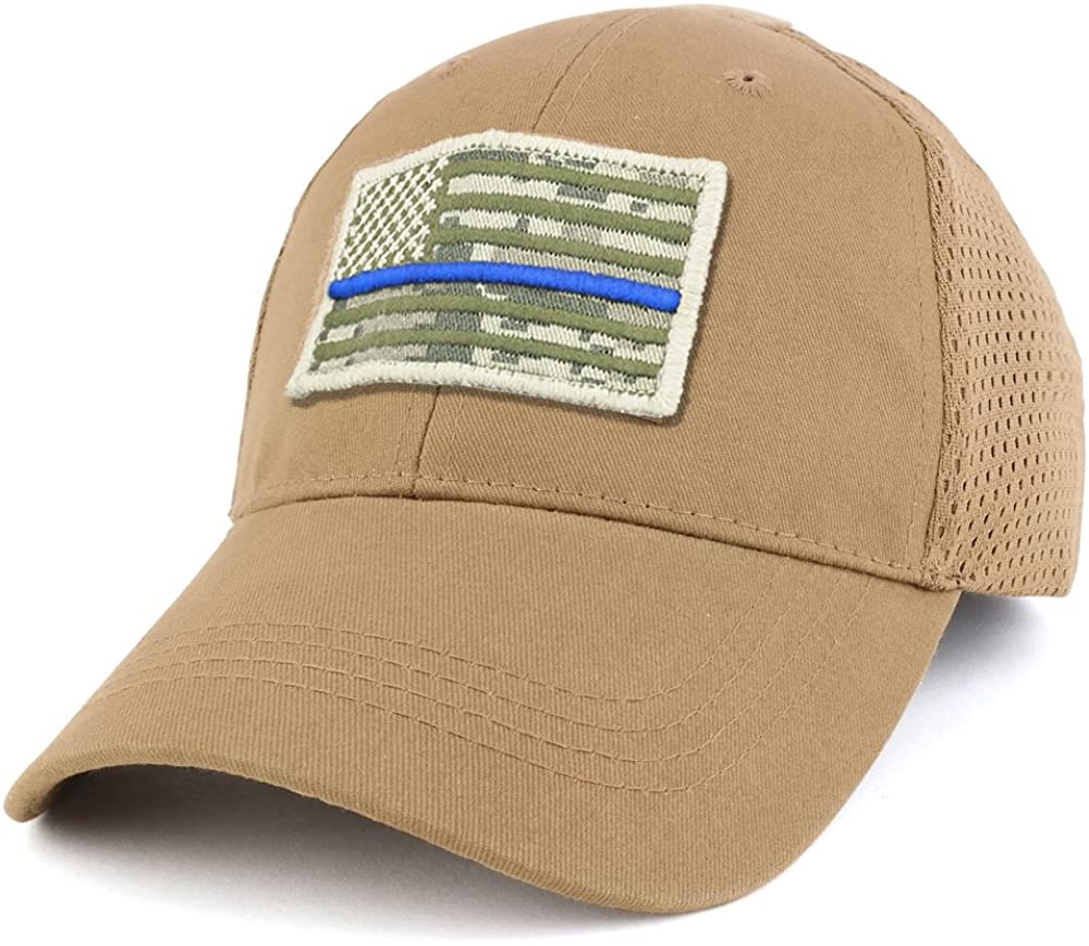 Armycrew USA ACU Thin Blue Flag Tactical Patch Cotton Adjustable Trucker Cap