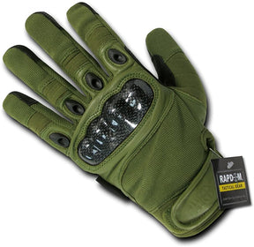 Carbon Fiber Hard Knuckle Premium Leather Glove - Olive