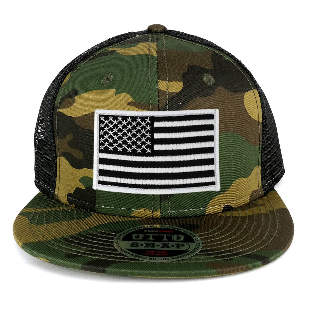 Armycrew USA American Flag Embroidered Patch Camo Snapback Mesh Cap - CAMO Black