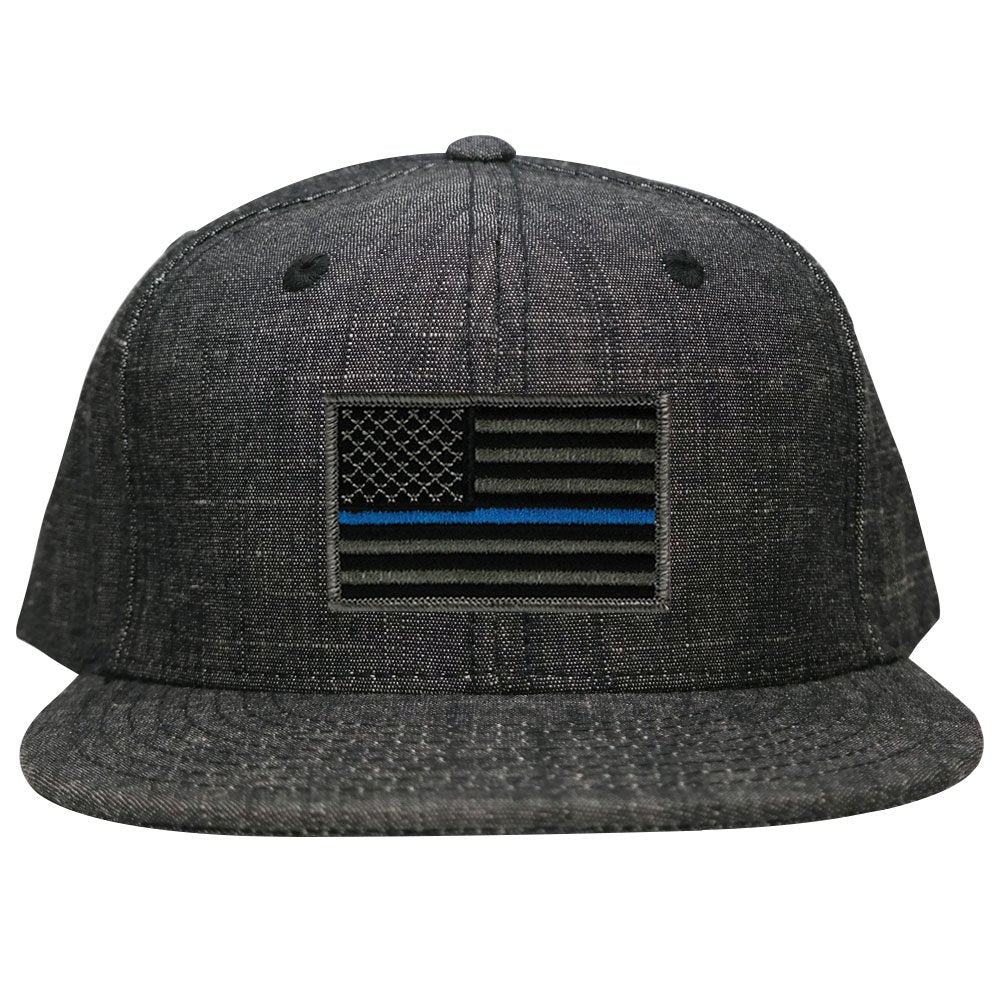 Washed Denim USA American Flag Embroidered Iron on Patch Snapback - BLK - Black Grey