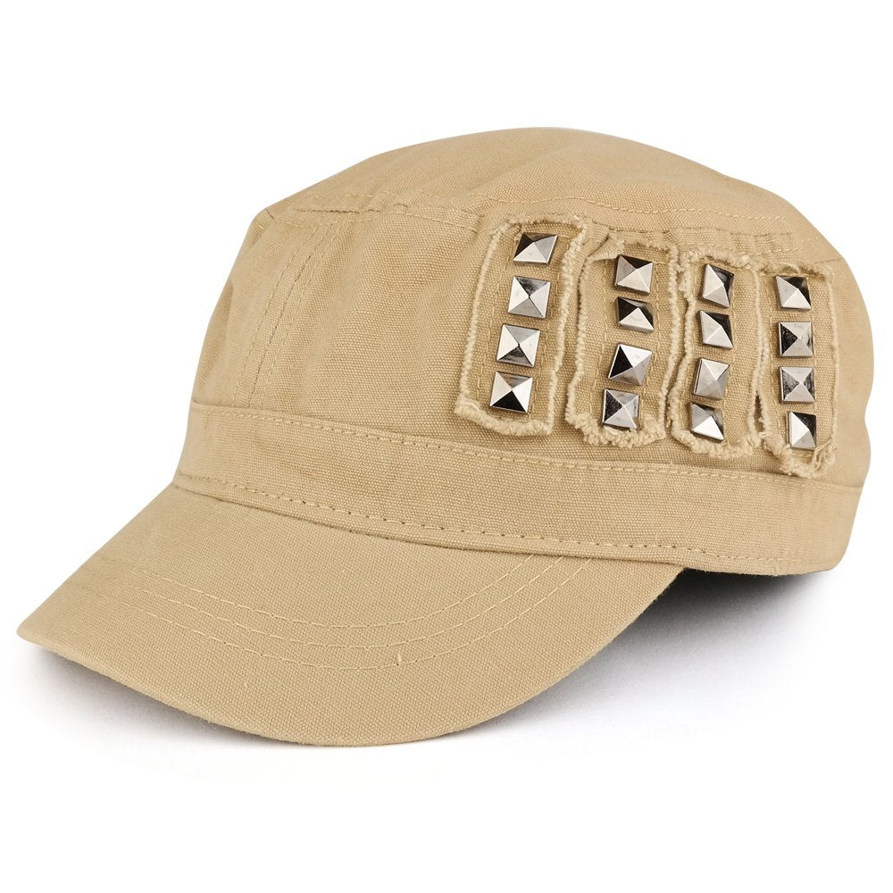 4 Panel Army Style Flat Top Military Cap with Metallic Studs