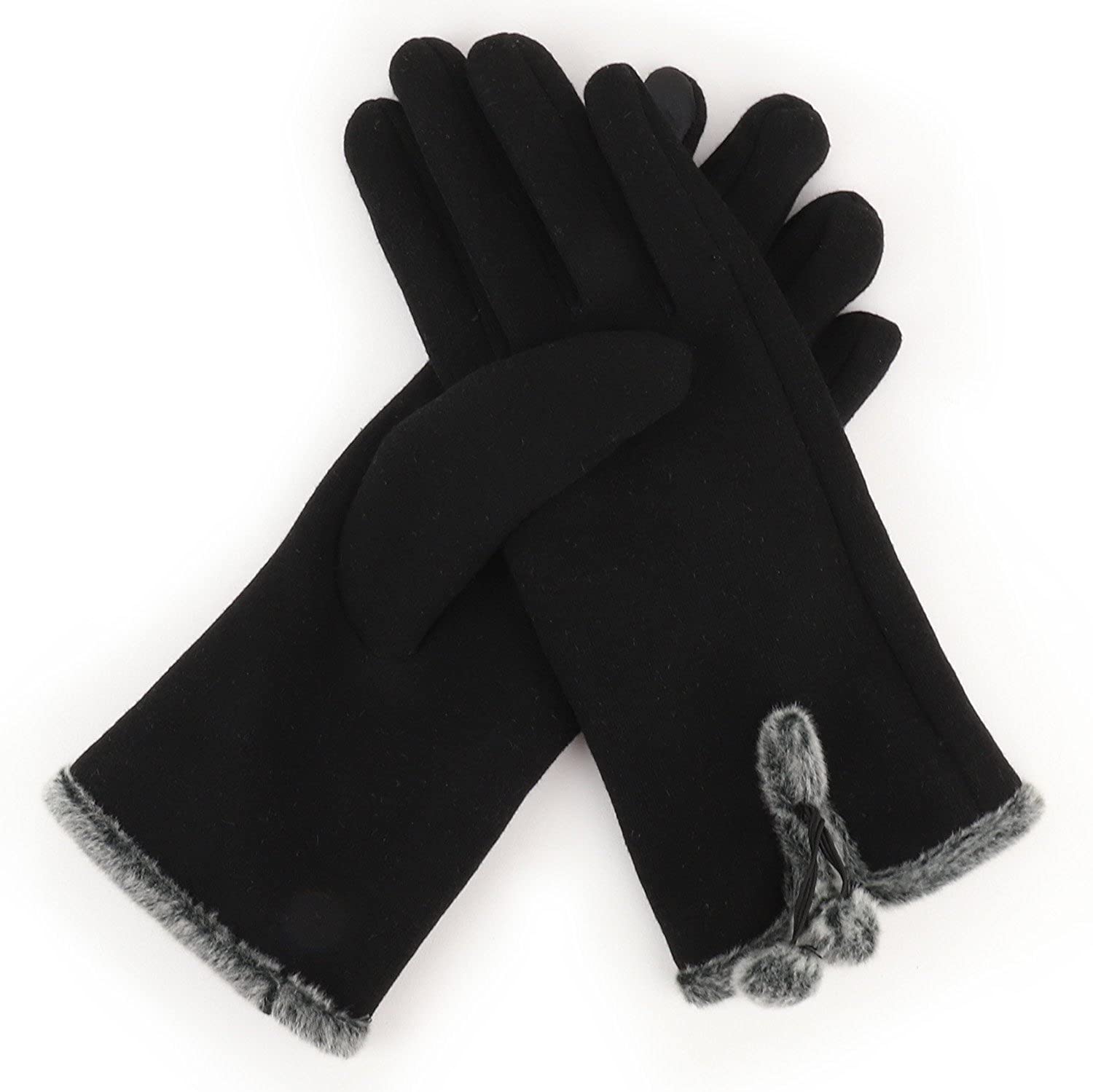 Armycrew Smartphone Touchscreen Ladies Fur Trim Pom Decoration Texting Glove