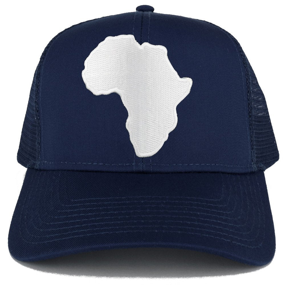 Solid White African Map Embroidered Iron on Patch Adjustable Trucker Mesh Cap